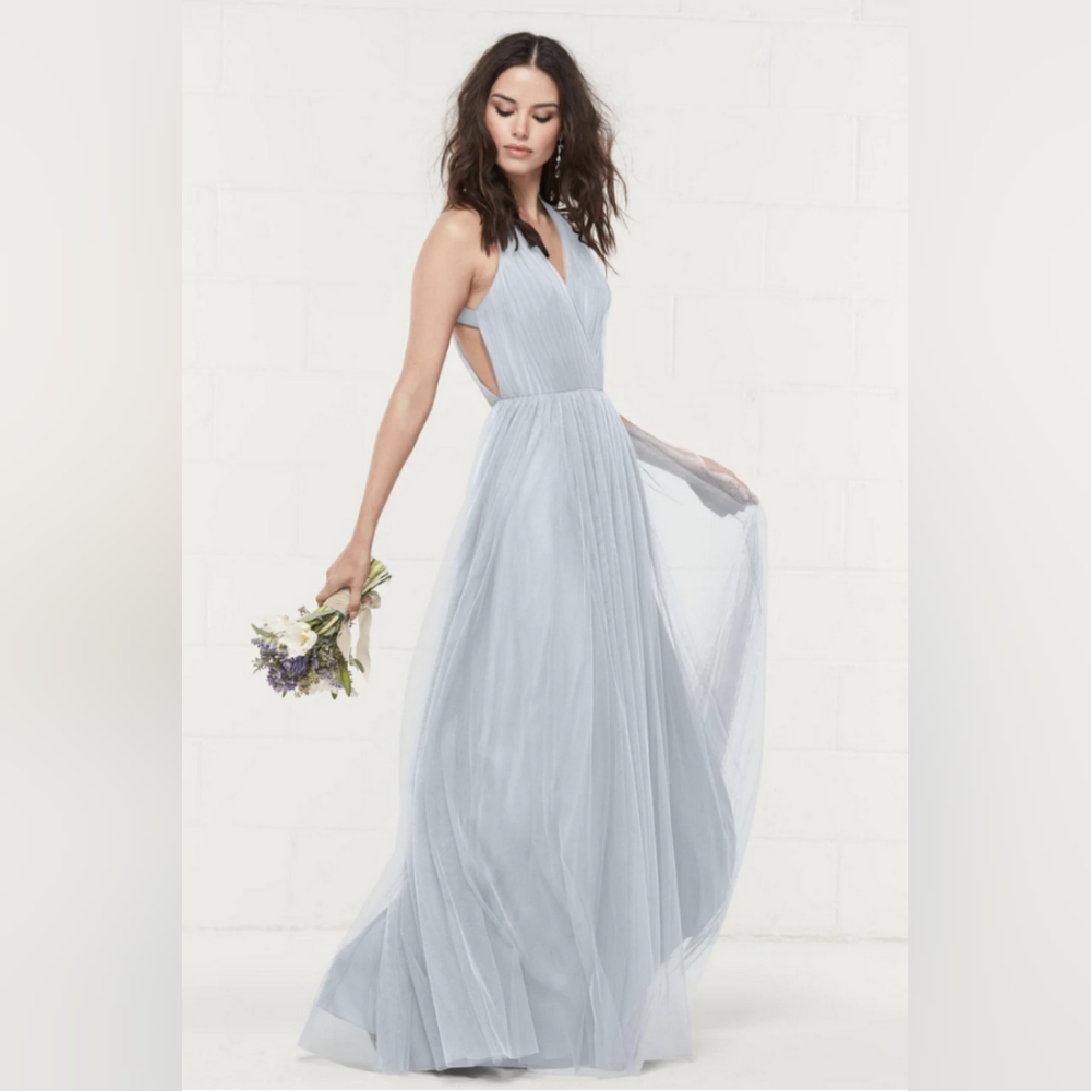 French blue halter bridesmaid dress 4